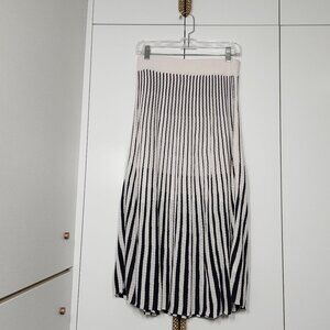 Club Monaco Knit Midi Striped Pattern Skirt Size M Navy/White